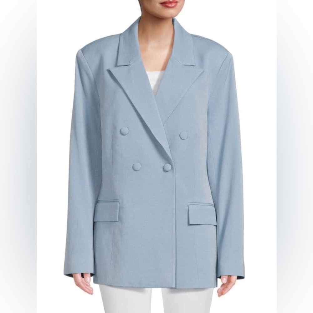 NEW WeWoreWhat double breasted light blue blazer